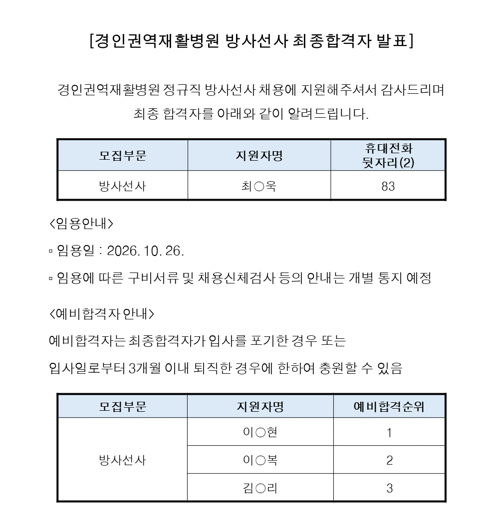 합격자 발표 방사선사