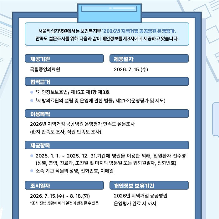 「2026년 지역거점공공병원 운영평가」 만족도 설문조사 시행 안내