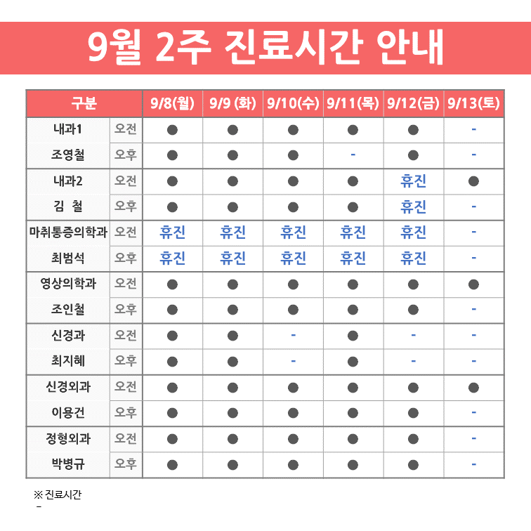 진료 안내(9월 2주)