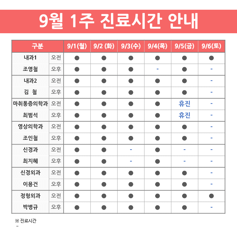 진료 안내(9월 1주)